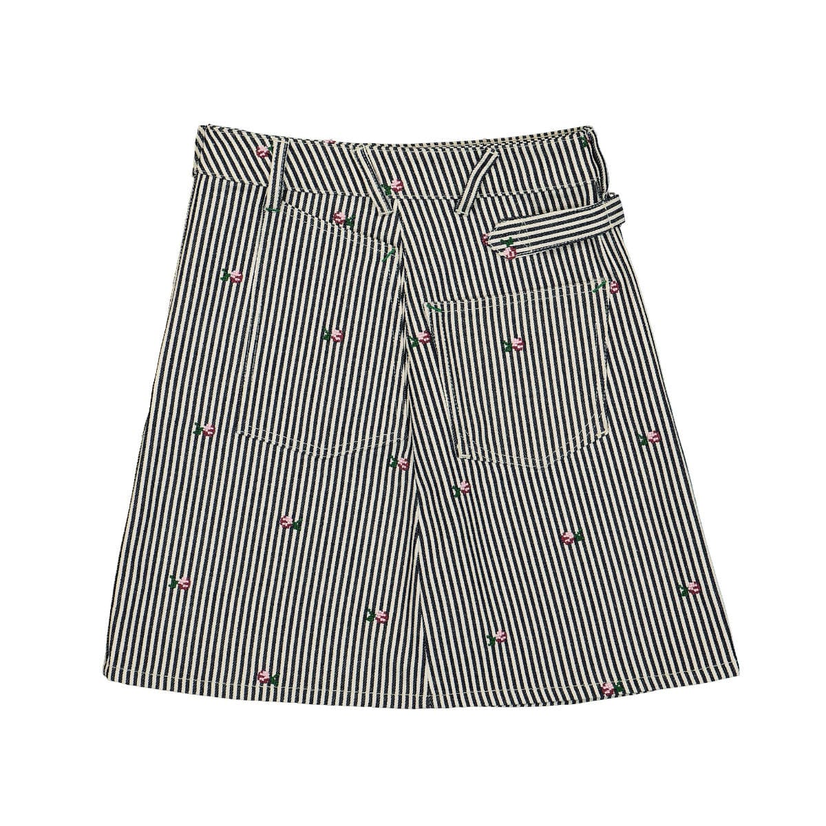 Floral Embroidered Stripe Print Skirt - Image 3