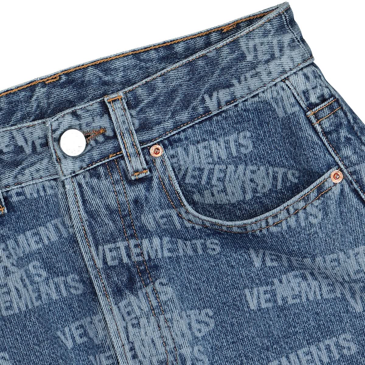 Stamped Logo Cut-Up Denim Mini Skirt - Image 4