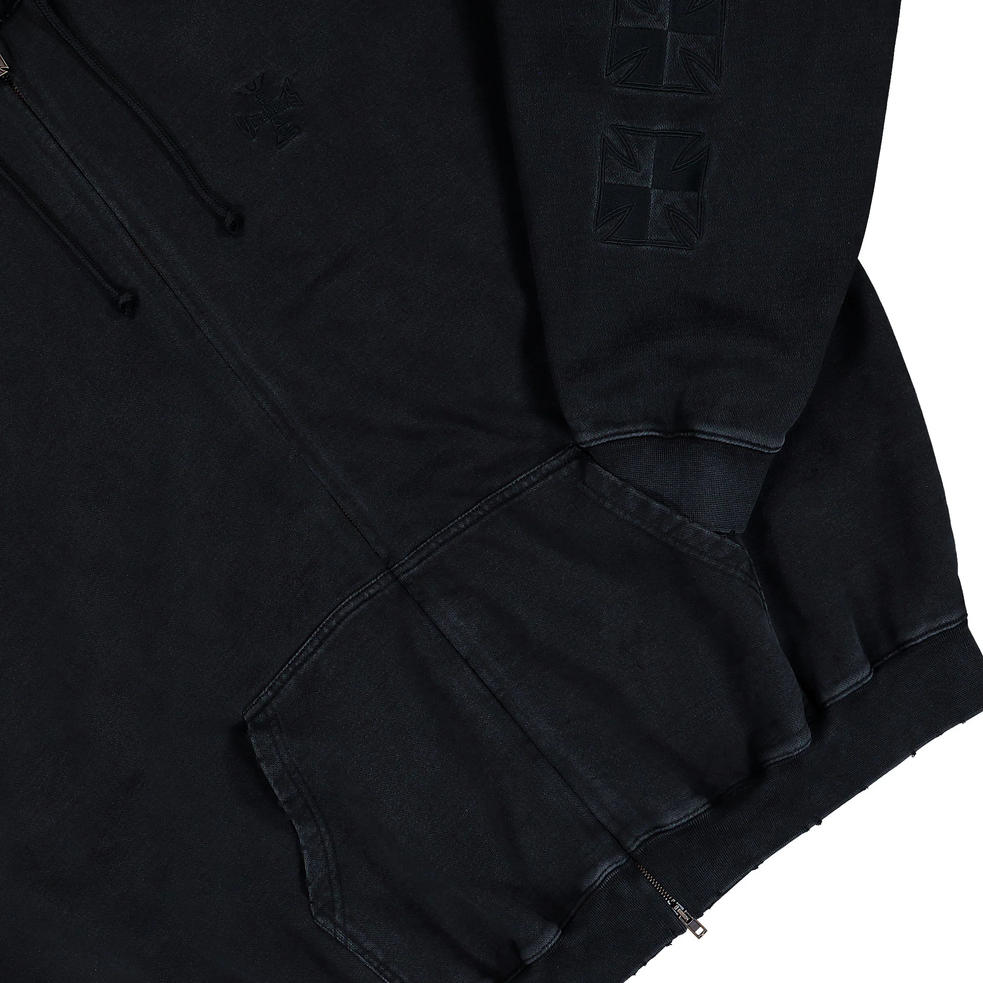 Embroidered Biker Cross Sleeves Zip-Up Hoodie - Image 4