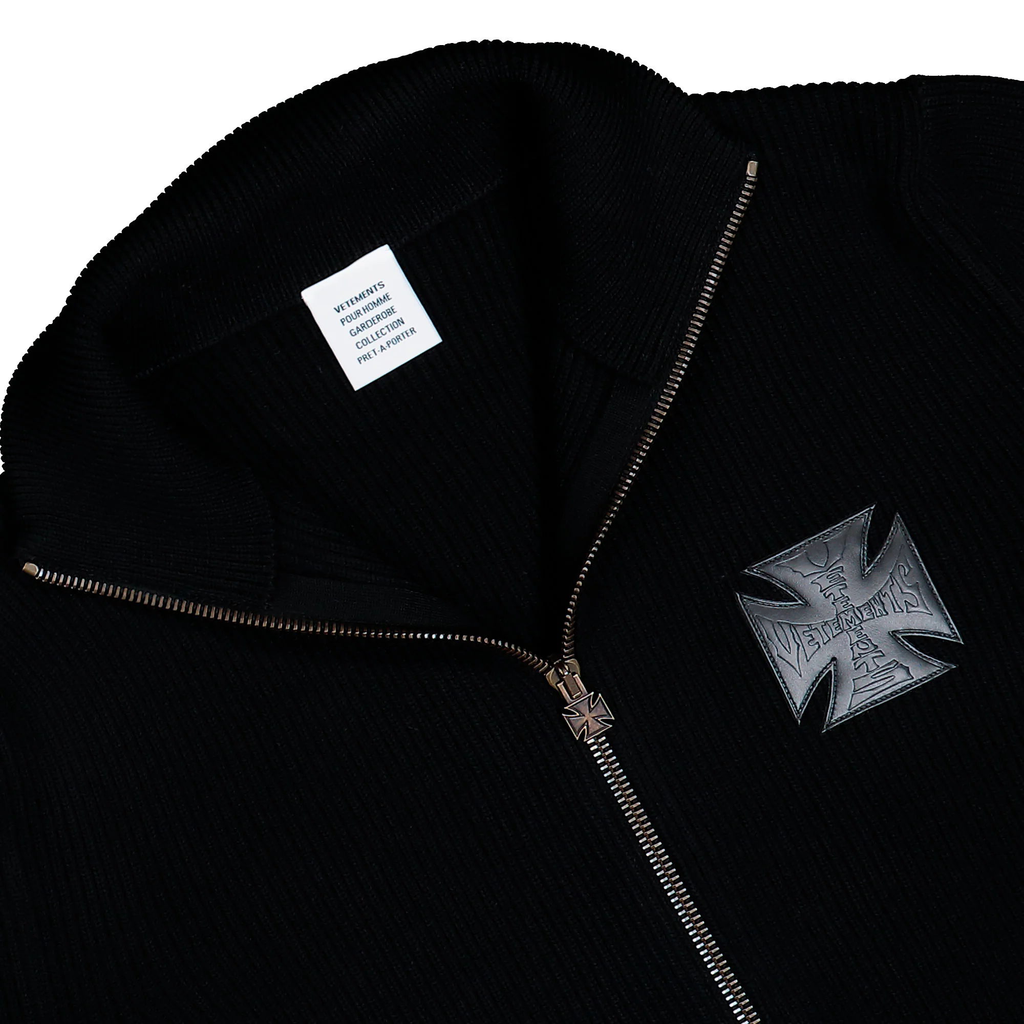 Leather Cross Zip-Up Sweater - Image 3