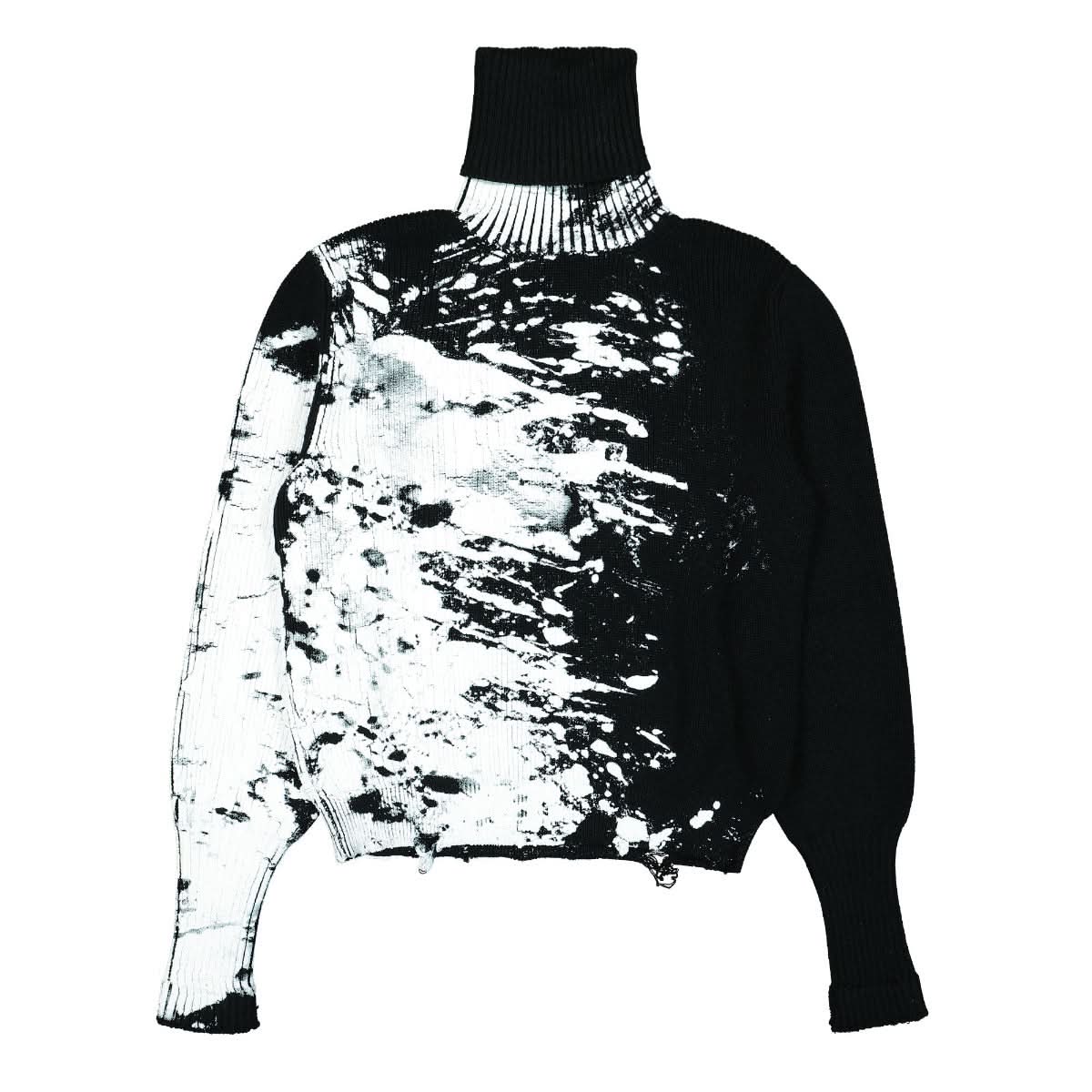 White Paint Destroyed Knitted Turtleneck